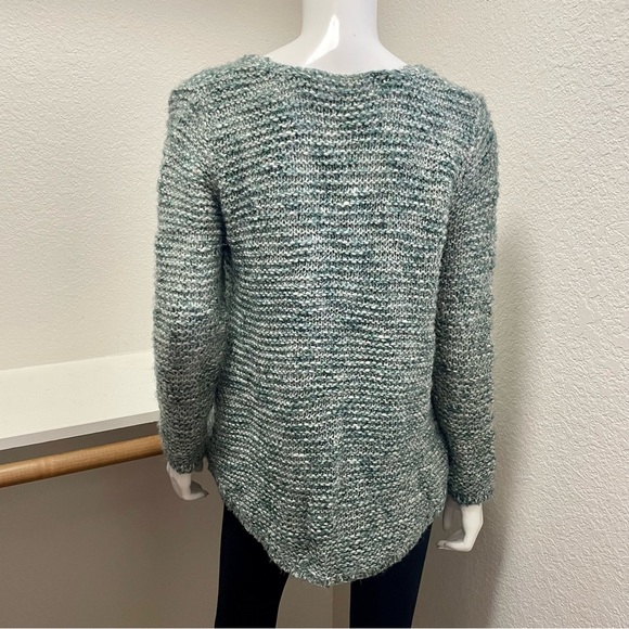 ZARA KNIT 🍃Marled green & white, scoop neck loose knit wool blend sweater Sz M - Picture 3 of 9